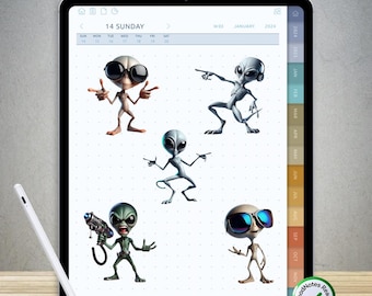 85 Funny Alien Stickers for GoodNotes – Pre-Cropped Digital PNG Pack