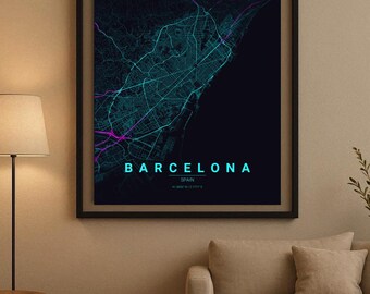 Barcelona - Minimalist City Map Digital Download - Modern Line Art Poster