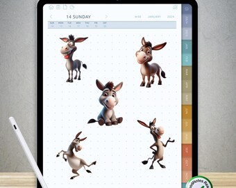 90 pegatinas divertidas de burros para GoodNotes: paquete PNG digital precortado