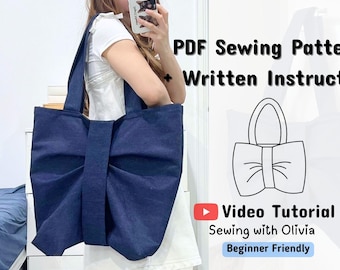 Large Bow Tote Bag Digital Sewing Pattern | Video Tutorial, Written Instruction
