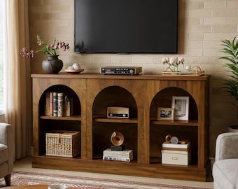 Farmhouse TV Stand for 55/65 Inch TV, Rustic Media Console with Storage