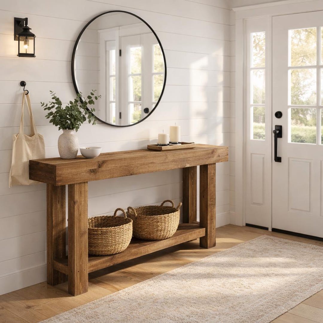 Solid Wood Farmhouse Console Table: Narrow Entryway Sofa Table - Etsy