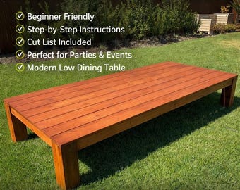 Planos para mesa de picnic baja de 4x8 pies (hágalo usted mismo) / Planos para mesa de comedor al aire libre / Mesa con asientos en el suelo (hágalo usted mismo) / Planos para construir mesa de fiesta (PDF) / Entretenimiento en el patio trasero