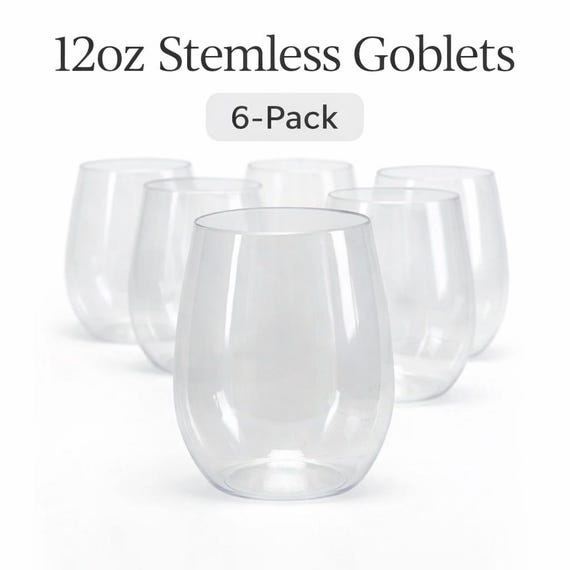 12oz Clear Stemless Plastic Wine Goblets (6 Pack) | Reusable Plastic Wine  Cups | Disposable Party Drinkware for Weddings, Events & Parties - Etsy