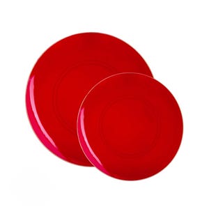 Assiettes en plastique élégantes rouges avec bordure dorée