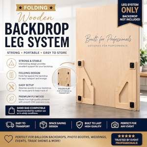 Folding Wooden Backdrop Leg System | Backdrop Support Legs | Portable Backdrop Stand Kit | Balloon Wall Stand | Event Display Support