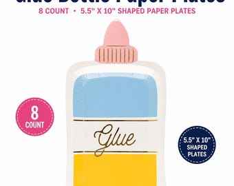 Glue Bottle Shaped Paper Plates | 8 Count | 5.5" x 10" School Craft Party Plates | Back to School Decorations | Teacher Party Supply