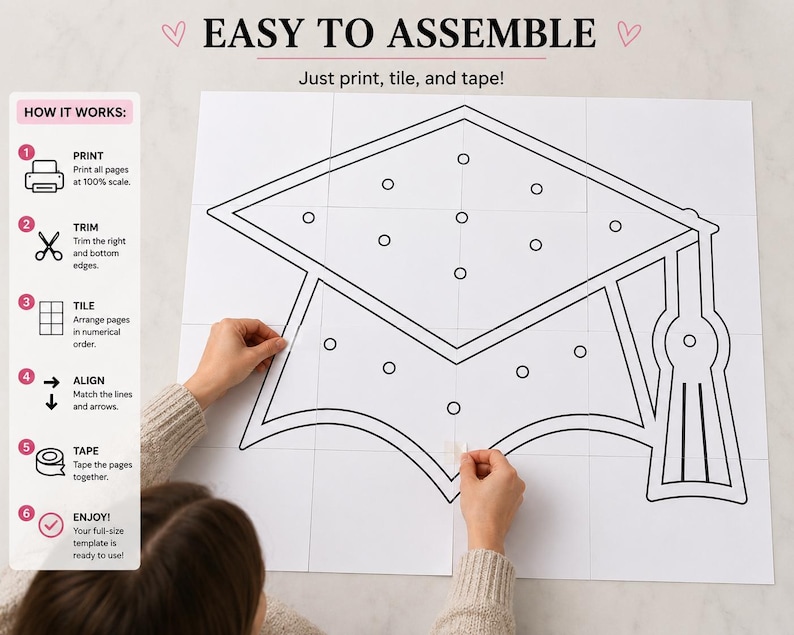 Traceable Grad Cap Graduation Cap Template SVG Bundle | Printable Tiled Foam Board Prop ...
