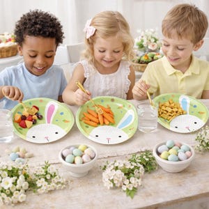 Piatti di carta pasquali Hello Bunny – Piatti da portata a forma di coniglietto da 9 pollici – Articoli per feste primaverili – Piatti per feste pasquali per bambini – Set da 8