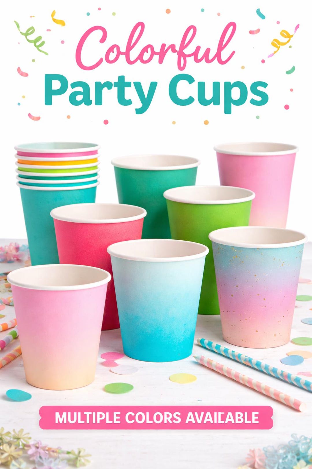 Colorful Party Paper Cups (8 Count) | Disposable Drinkware - Etsy