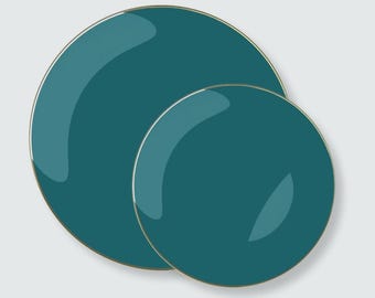 Blaugrün mit Goldrand, Kunststoffteller