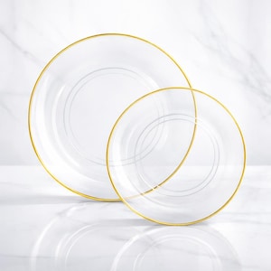 Piatti di plastica eleganti trasparenti con finiture dorate