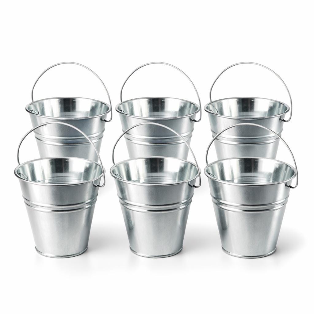Mini Metal Pails With Handle 6-pack, Small Silver Favor Buckets, Rustic ...