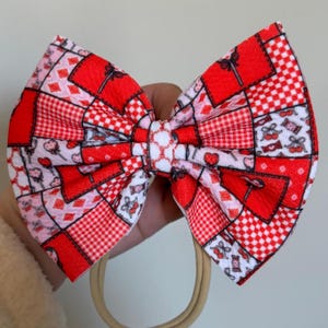 Sucker for You Hair Bow – Valentine Patchwork Bow, Baby & Toddler Hair Bow, Nylon Headband, Headwrap, Piggies or Clip