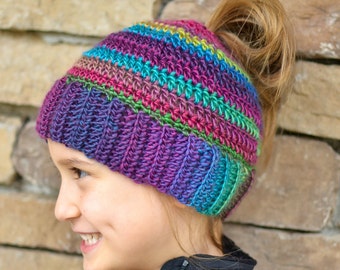 Messy bun hat ponytail hat girls womens crochet bun hat crochet ponytail hat ponytail beanie messy bun beanie gift multi color beanie