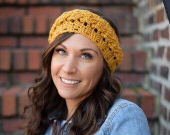 handmade braided crochet fall head wrap with button closure for women and children - women's crochet buttoned head wrap - crochet headband