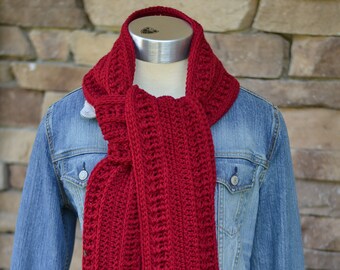 women's red scarf - neck warmer - women's crochet scarf - maroon scarf - extra long scarf - textured scarf - winter scarf - neck wrap - red