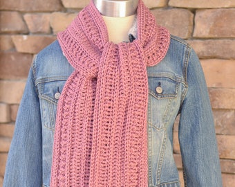 Women's crochet scarf - textured scarf - pink scarf - handmade crochet scarf - women's gift - mauve long scarf - winter scarf - ladies scarf
