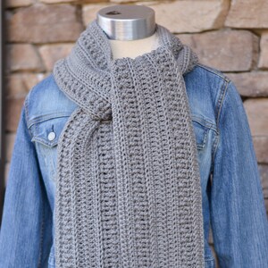 Gray handmade women&#39;s crochet scarf - extra long textured winter scarf