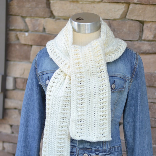 women's ivory scarf - neck warmer - women's crochet scarf - ivory scarf - extra long scarf - textured scarf - winter scarf - ready to ship