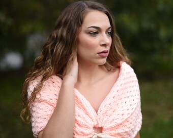 Crochet Bridal shawl - crochet bridal wrap - Shawl for fall and winter weddings - Bridal shrug - blush wedding shawl - blush bridal wrap