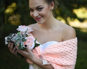 Formal crochet bridal shawl - crochet bridal wrap - Shawl for fall and winter weddings - Bridal shrug - blush wedding shawl