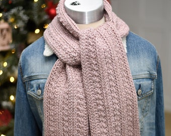 women's mauve scarf - neck warmer - women's crochet scarf - extra long scarf - textured scarf - winter scarf - neck wrap - ladies - handmade