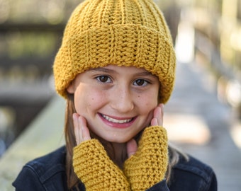 mustard hat and gloves