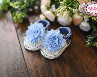 Baby sandals - crochet baby shoes - baby girl sandals - booties - crochet sandals - summer sandals - 0-6 month - baby blue - ivory sandals