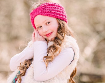 girls crochet fall ear warmer women's handmade headband pink stretchy ribbed head wrap gifts for her