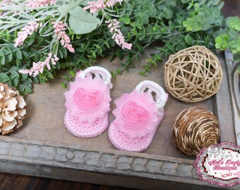 Pink crochet baby sandals - crochet baby shoes - summer sandals - 0-6 month sandals