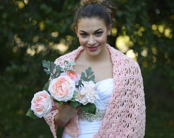 blush crochet bridal shawl - crochet wedding shawl - bridal cover up - crochet bridal shrug