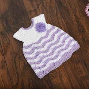 crochet baby dress - purple chevron baby dress - crochet baby shower gift - crochet baby girl dress - ready to ship - newborn baby dress