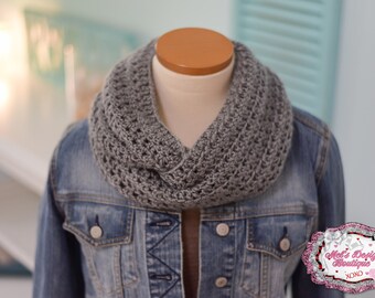 women's crochet infinity scarf - heather gray crochet cowl - circle scarf - crochet cowl - ladies neck scarf - gift for her - winter cowl