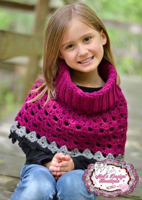 Crochet Poncho Girls Crochet Cowl Neck Poncho Toddler Shawl