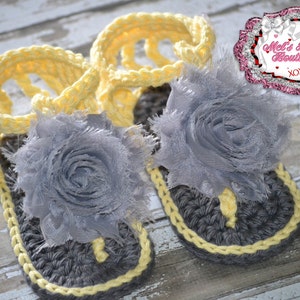 Baby crochet sandals - yellow sandals - crochet baby shoes - girls summer sandals - easter shoes - sandals for baby - yellow and gray