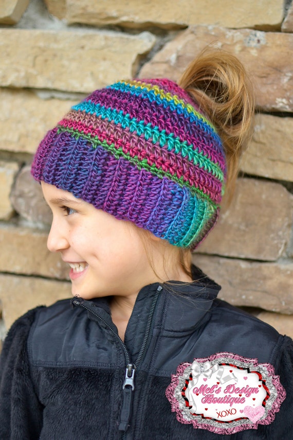 Messy Bun Hat Ponytail Hat Girls Womens Crochet Bun Hat  display picture 1