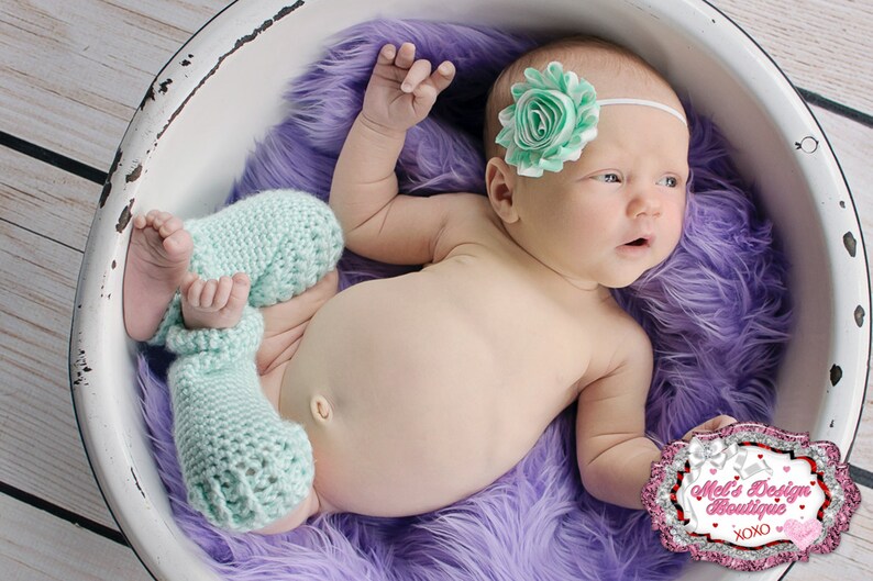 Newborn crochet legwarmers , crochet leg warmers, baby girl leg warmers, crochet baby girl legwarmer and headband set, purple crochet set image 2