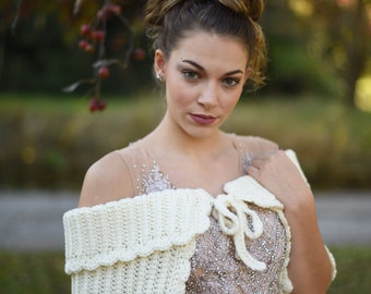 crochet wedding shawl - women's - crochet capelet - cape - tie shawl - wedding capelet - bridal shawl - bridesmaid cover up - women's shrug