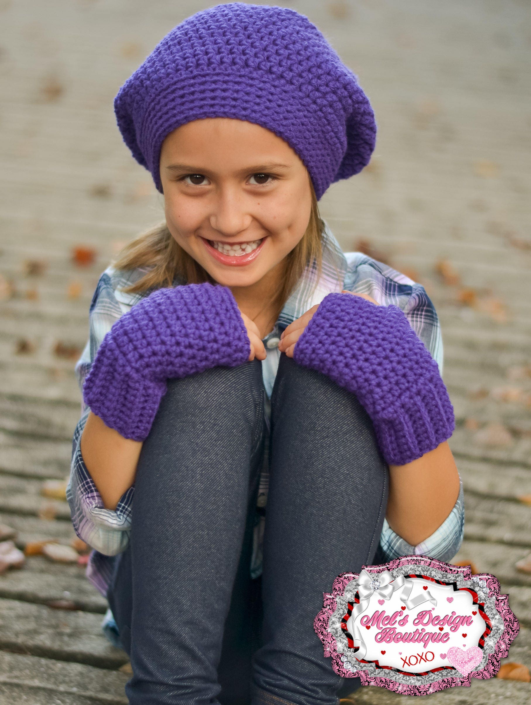 Child Slouch Hat and Glove Set - Crochet Winter Set for 