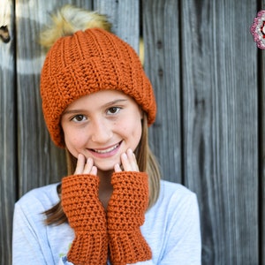 Crochet hat and glove set - winter hat and glove set - faux fur pompom hat set - crochet set for women and children - gift for her