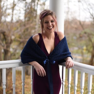 Crochet bridal shawl - navy blue bridal wrap - wedding shrug in navy - winter wedding wrap - bridesmaid cover up - navy blue shoulder cover