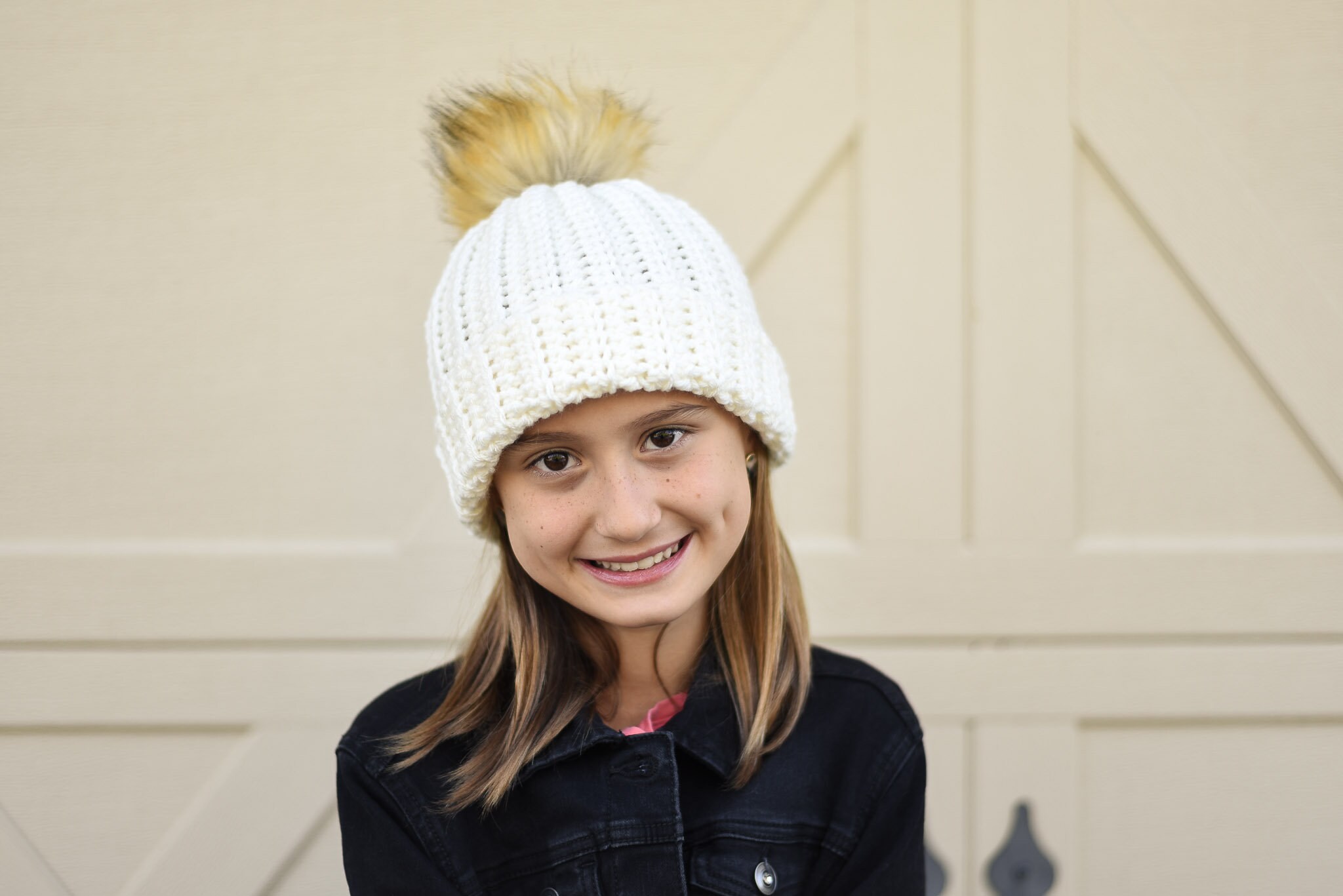 Child's pom pom hat crochet faux fur pom pom hat | Etsy
