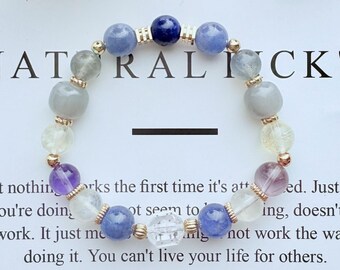 Blålila kristallarmband｜Kvarts, tanzanit, jade och lapis lazuli｜Handgjort elegant armband