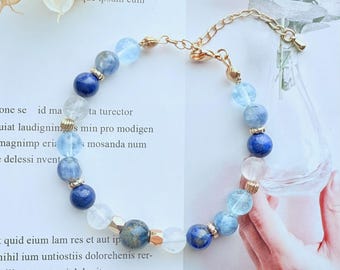 Handgjort armband med Pietersit-månsten, lapis lazuli: Intuition, andlig energi, lugn och klarhet