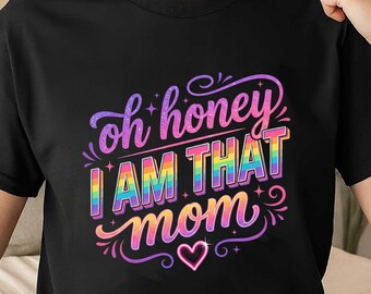 Vintage Oh Honey I Am That Mom shirt, grappig moederschap T-shirt, Mom Life grafisch T-shirt, cadeau voor moeder, trendy mama-shirt