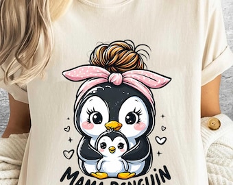 Mama pinguïn en babyshirt, Moederdagcadeau, familieshirt pinguïn, schattig shirt pinguïnliefhebber, cadeau pasgeboren pinguïn