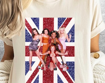 T-shirt Spice Girls Union Jack, T-shirt jaren 90 popgroep fan, cadeau vintage muziek merchandise