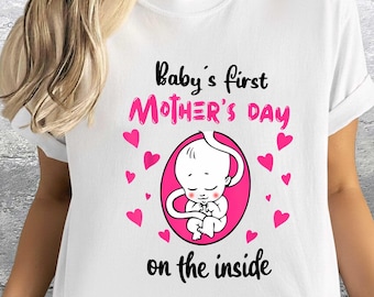 Baby's eerste Moederdag aan de binnenkant Shirt, in verwachting moeder T-shirt zwangerschapsaankondiging, nieuw moederschap cadeau-shirt