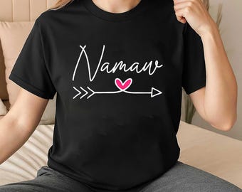 Shirt Namaw, Moederdagcadeau voor oma, T-shirt roze hartpijl, unieke grootouderkleding